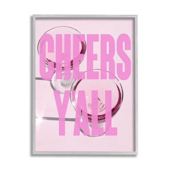 Stupell Industries Pink Cheers Y'all Phrase Food & Beverage Painting Gray Framed Art Print Wall Art, 11 x 14