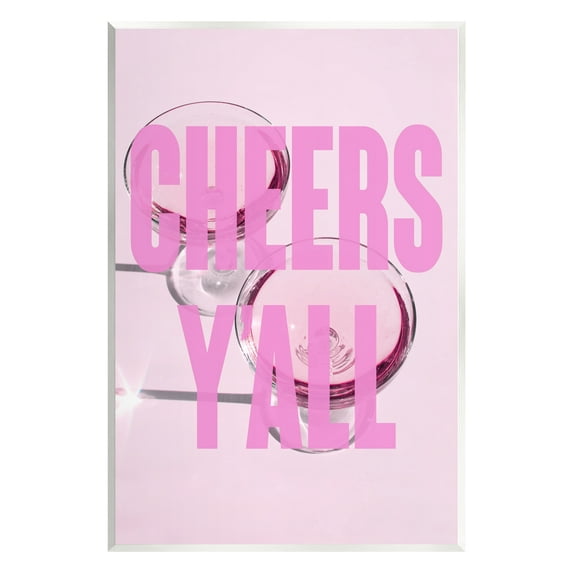 Stupell Industries Pink Cheers Y'all Phrase Food & Beverage Painting Unframed Art Print Wall Art, 10 x 15