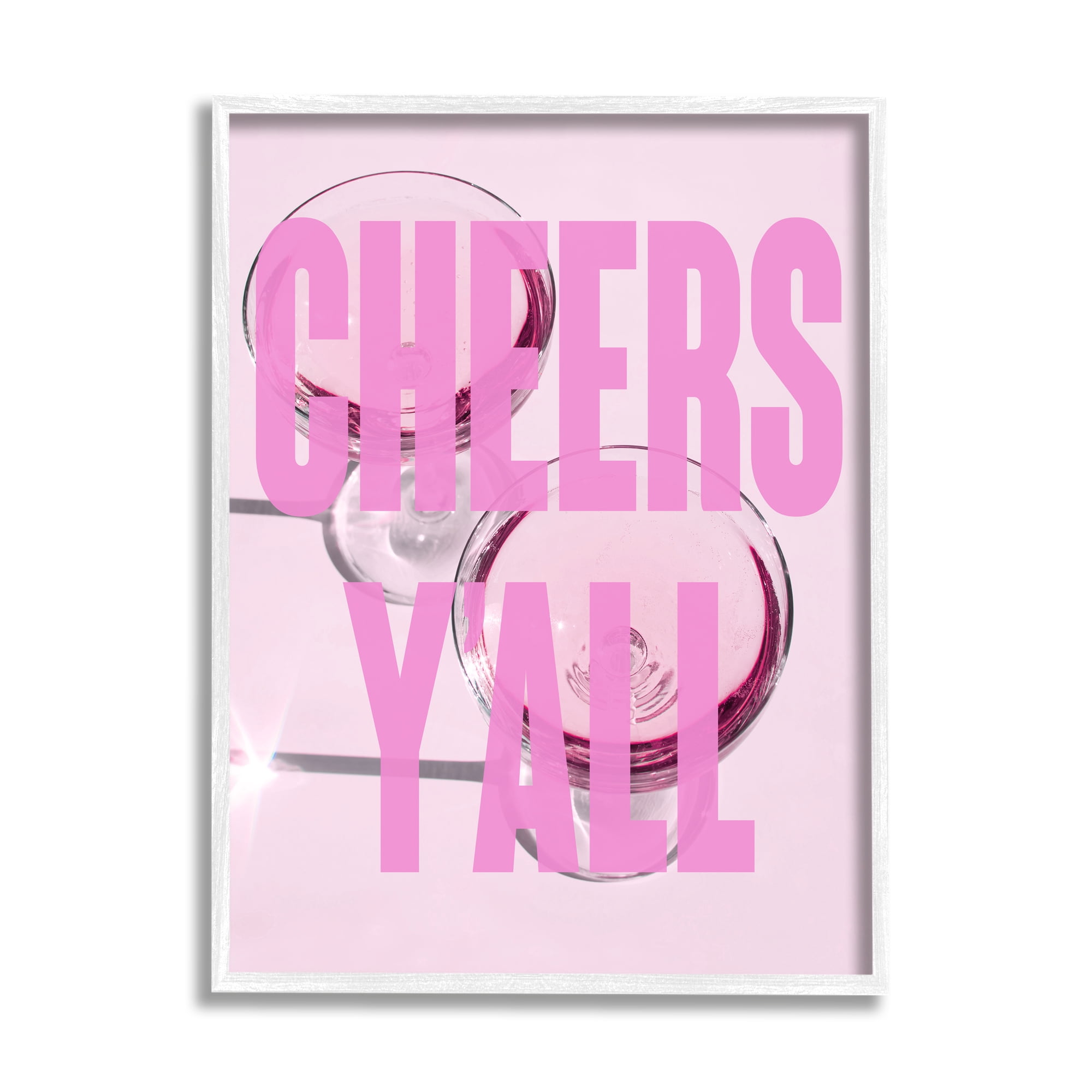 Stupell Industries Pink Cheers Y'all Phrase Food & Beverage Painting White Framed Art Print Wall Art, 11 x 14