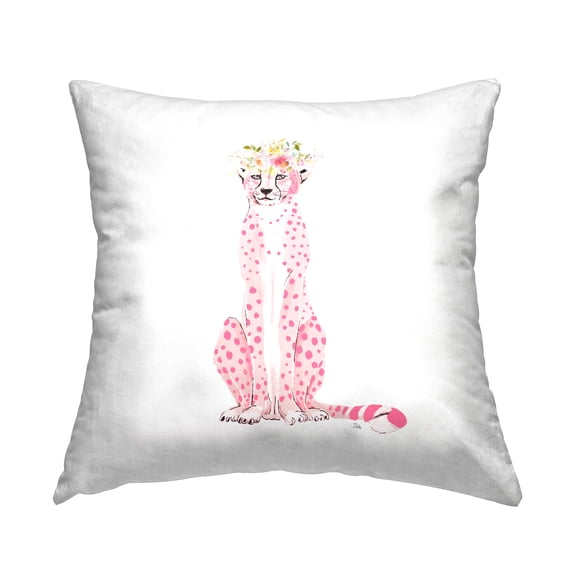 Stupell Industries Pink Cheetah Floral Crown Printed Throw Pillow Design by Patricia Pinto
