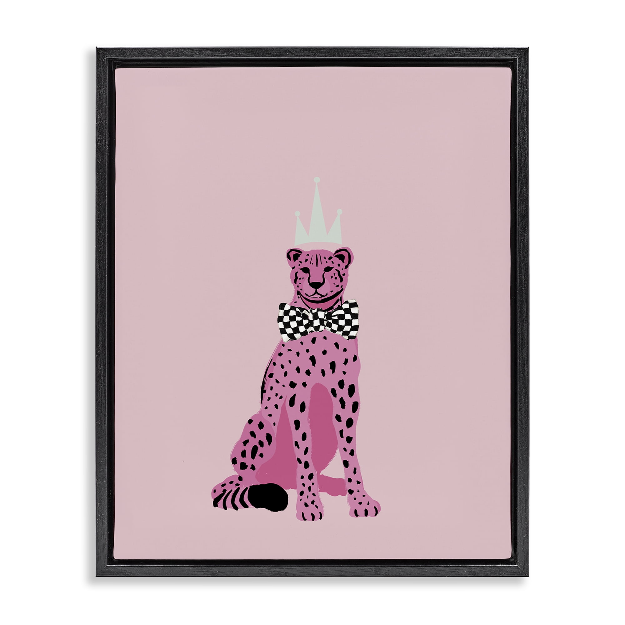 Stupell Industries Pink Cheetah King Animals Painting Black Floater Framed Canvas Art Print Wall Art, 25 x 31