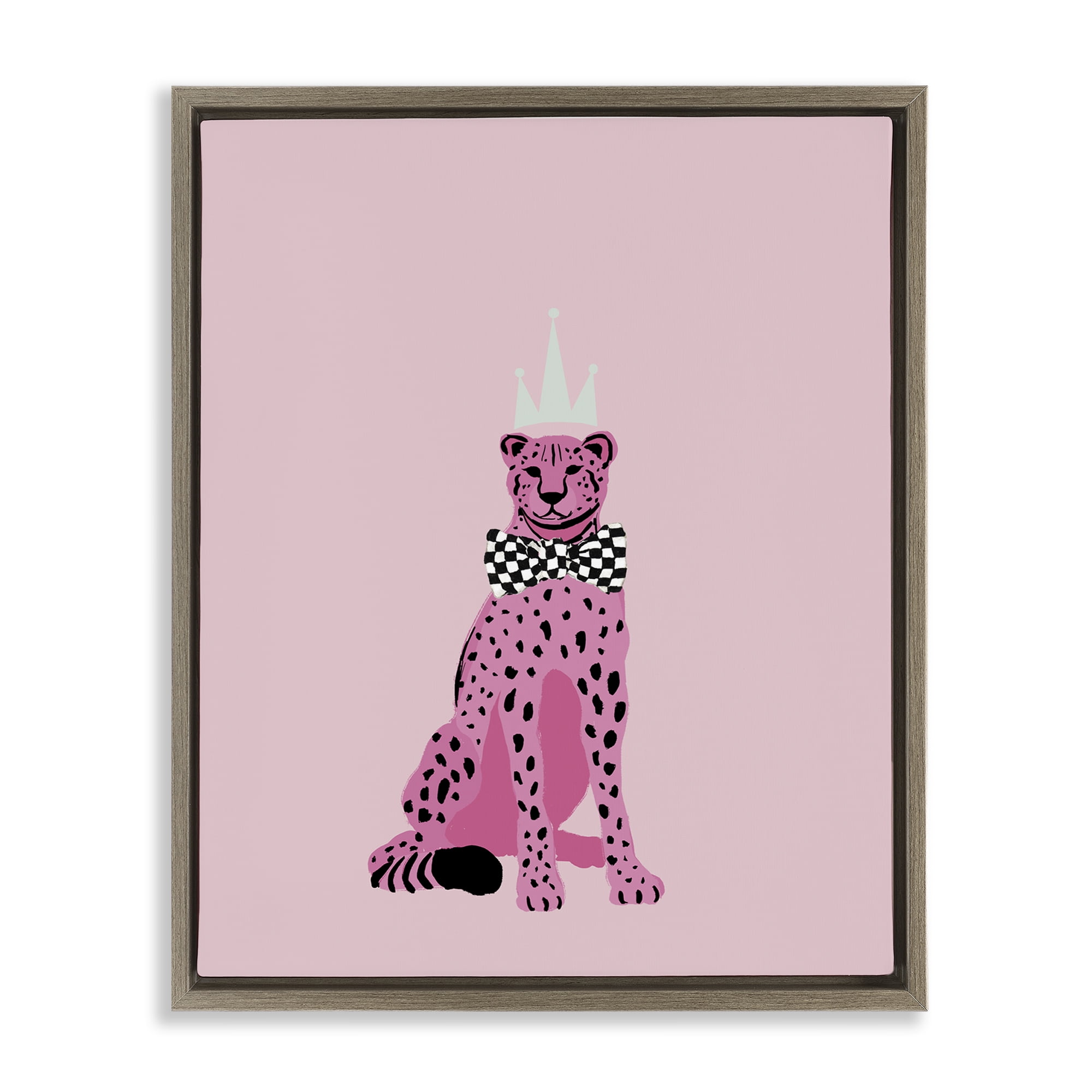 Stupell Industries Pink Cheetah King Animals Painting Brown Floater Framed Canvas Art Print Wall Art, 25 x 31