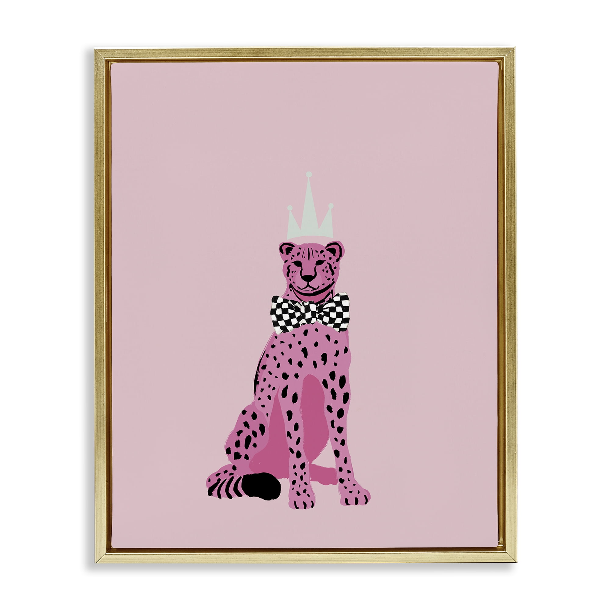 Stupell Industries Pink Cheetah King Animals Painting Gold Floater Framed Canvas Art Print Wall Art, 25 x 31