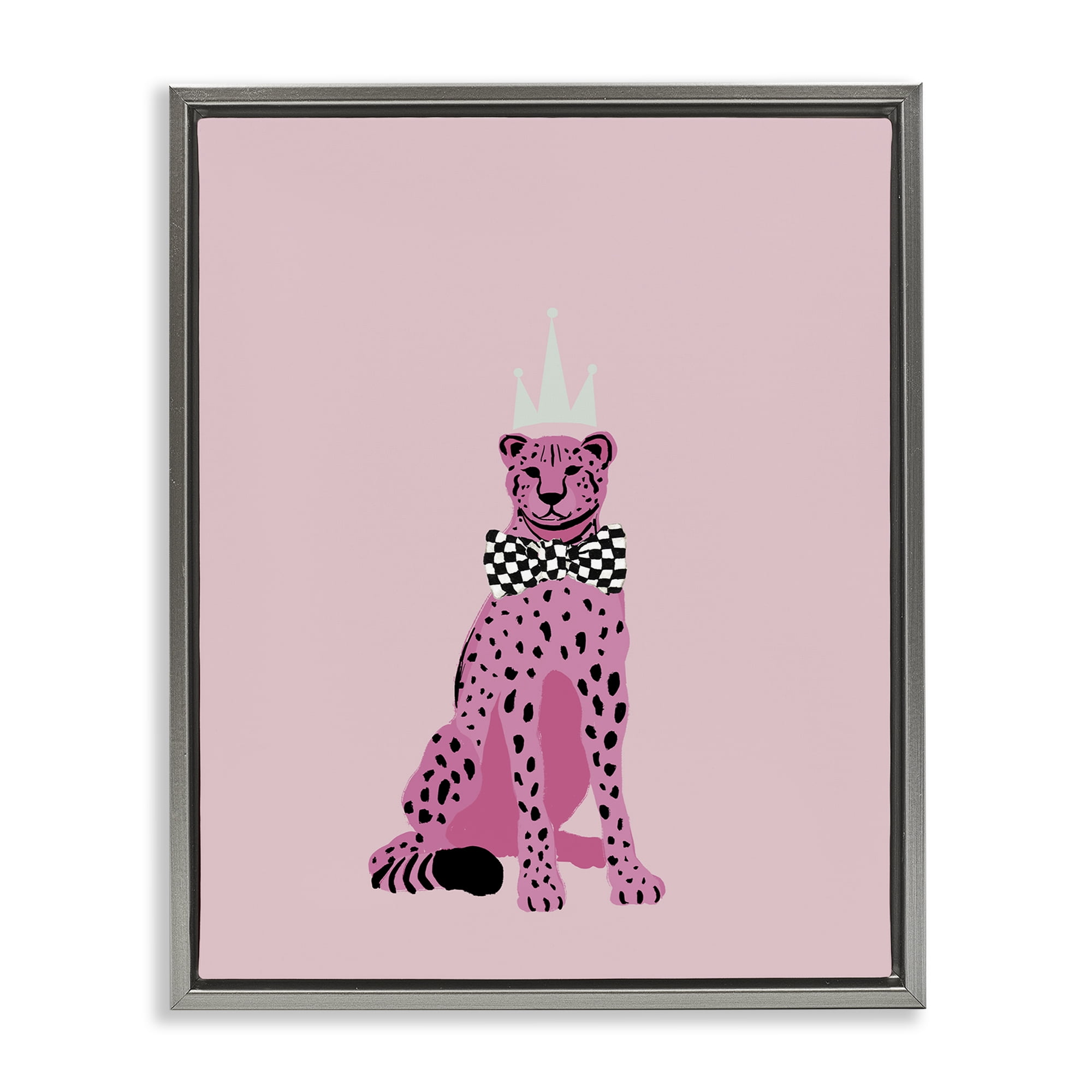 Stupell Industries Pink Cheetah King Animals Painting Gray Floater Framed Canvas Art Print Wall Art, 25 x 31