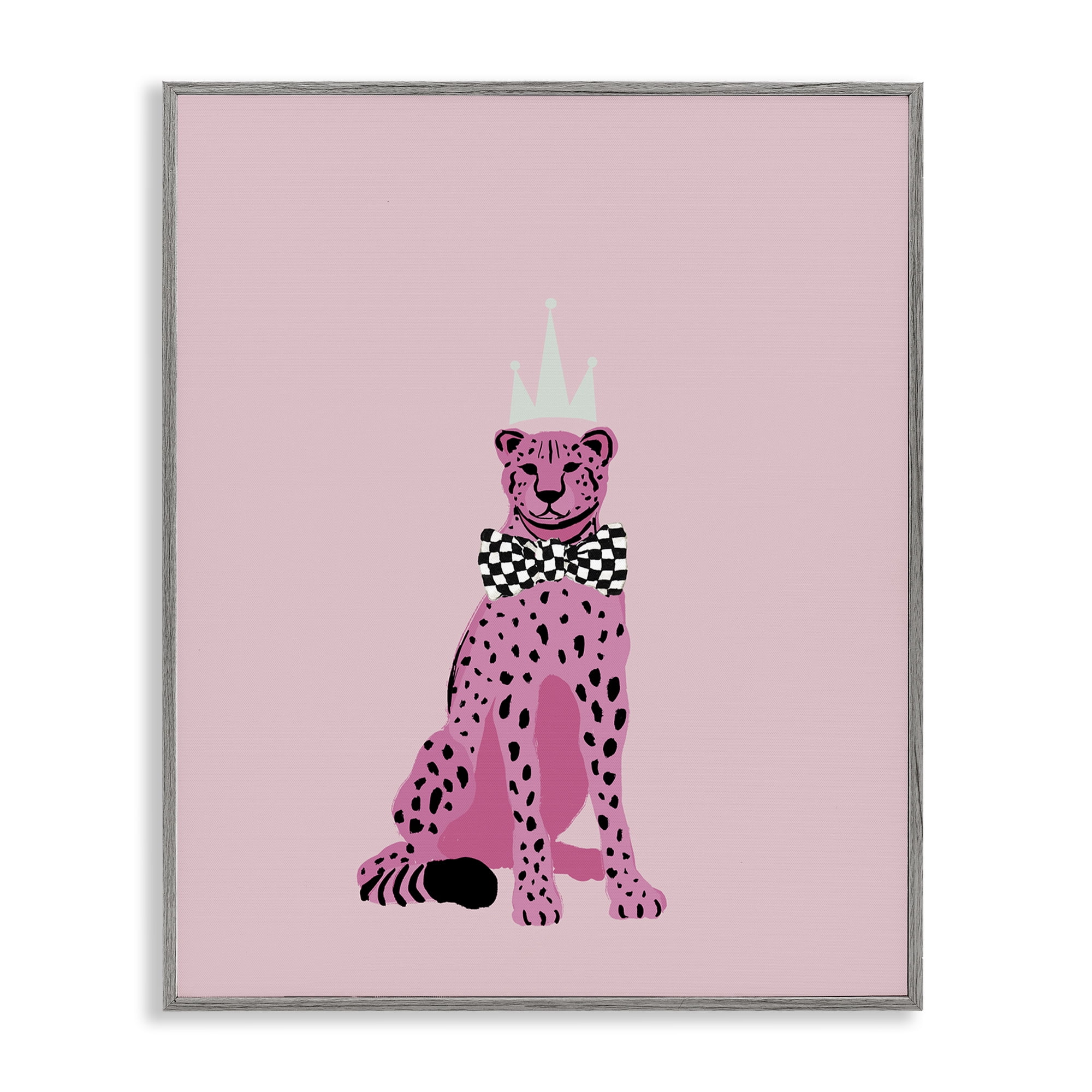 Stupell Industries Pink Cheetah King Animals Painting Gray Framed Art Print Wall Art, 16 x 20