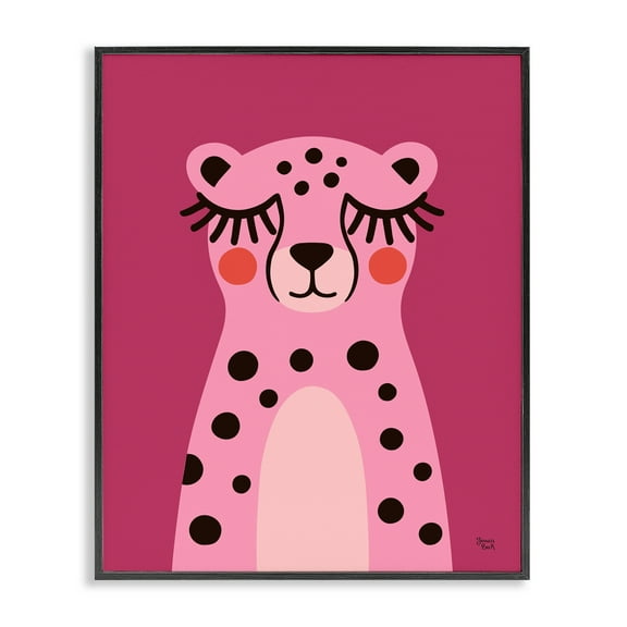 Stupell Industries Pink Cheetah Smile Black Framed Giclee Art design by Jessica Beck, 14 x 11