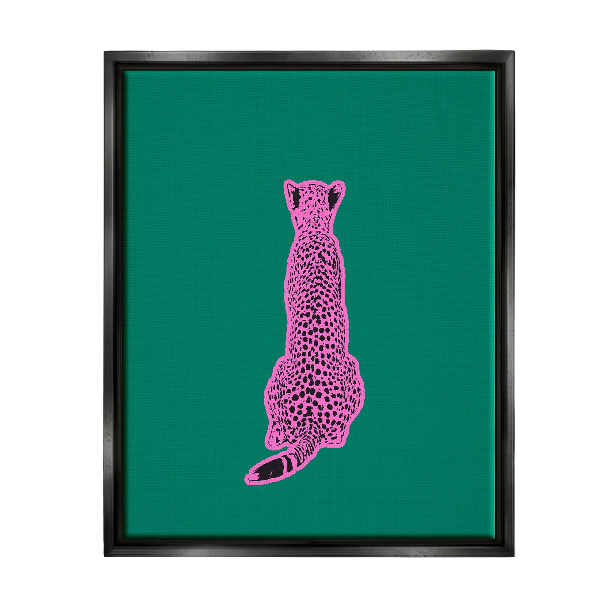 Stupell Industries Pink Cheetah on Green Animals & Insects Painting Black Floater Framed Canvas Art Print Wall Art, 17 x 21