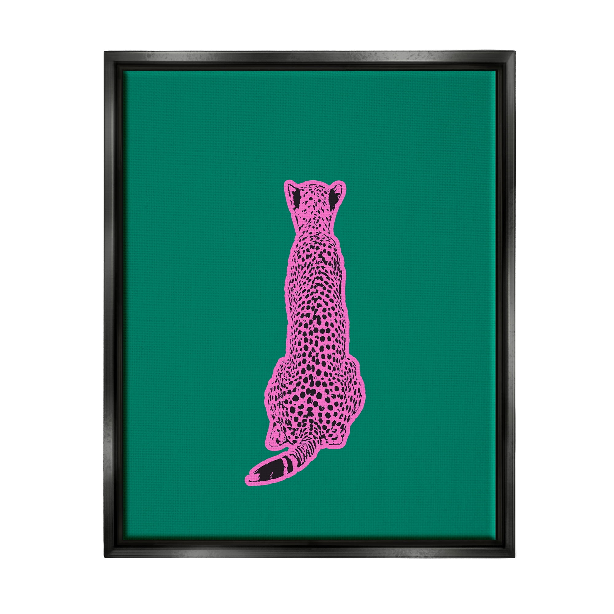 Stupell Industries Pink Cheetah on Green Animals & Insects Painting Black Floater Framed Canvas Art Print Wall Art, 25 x 31
