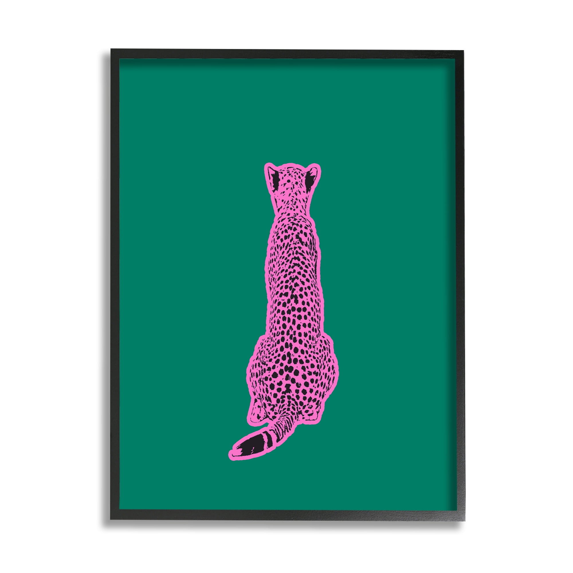 Stupell Industries Pink Cheetah on Green Animals & Insects Painting Black Framed Art Print Wall Art, 24 x 30