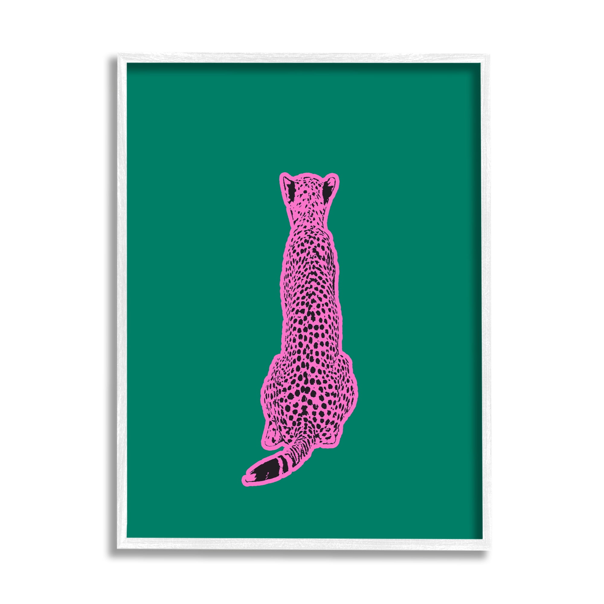 Stupell Industries Pink Cheetah on Green Animals & Insects Painting White Framed Art Print Wall Art, 11 x 14