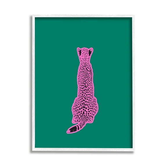 Stupell Industries Pink Cheetah on Green Animals & Insects Painting White Framed Art Print Wall Art, 11 x 14