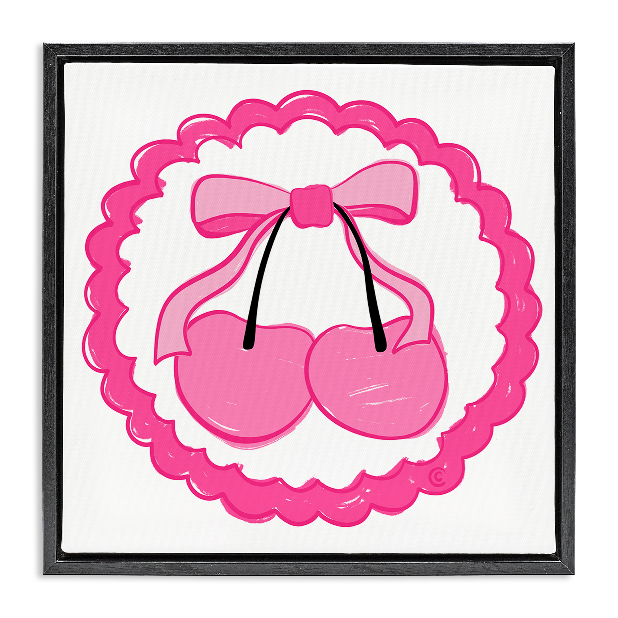 Stupell Industries Pink Cherries & Bow Food & Beverage Painting Black Floater Framed Canvas Art Print Wall Art, 25 x 25
