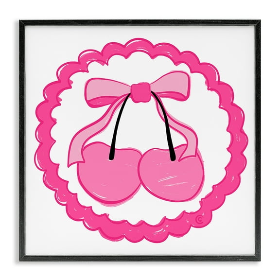 Stupell Industries Pink Cherries & Bow Food & Beverage Painting Black Framed Art Print Wall Art, 12 x 12