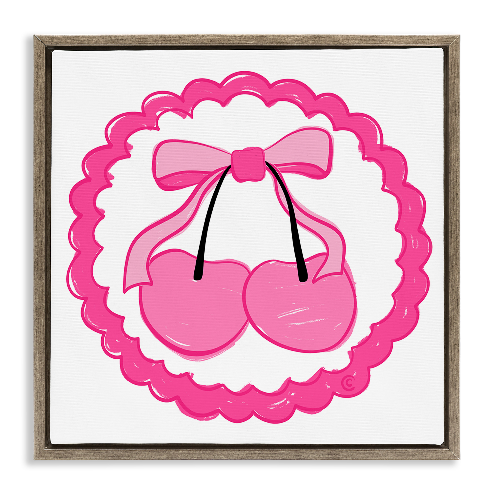 Stupell Industries Pink Cherries & Bow Food & Beverage Painting Brown Floater Framed Canvas Art Print Wall Art, 18 x 18