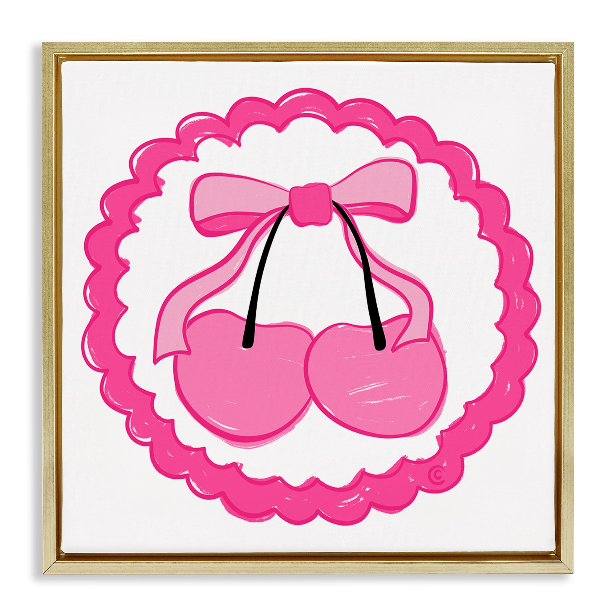 Stupell Industries Pink Cherries & Bow Food & Beverage Painting Gold Floater Framed Canvas Art Print Wall Art, 18 x 18