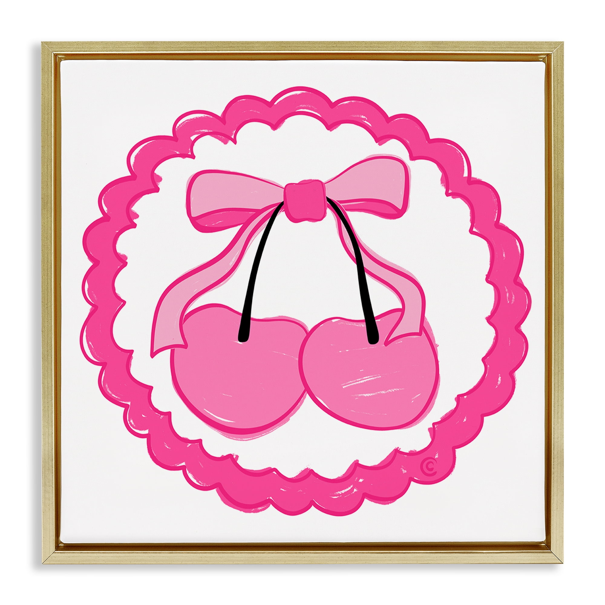 Stupell Industries Pink Cherries & Bow Food & Beverage Painting Gold Floater Framed Canvas Art Print Wall Art, 25 x 25