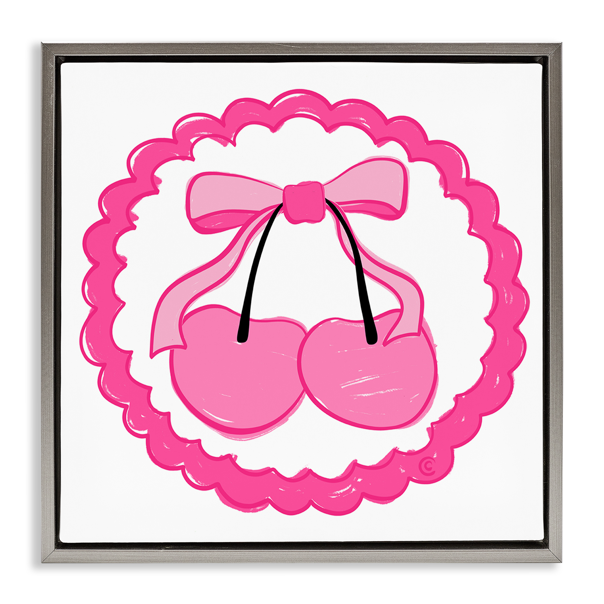 Stupell Industries Pink Cherries & Bow Food & Beverage Painting Gray Floater Framed Canvas Art Print Wall Art, 18 x 18