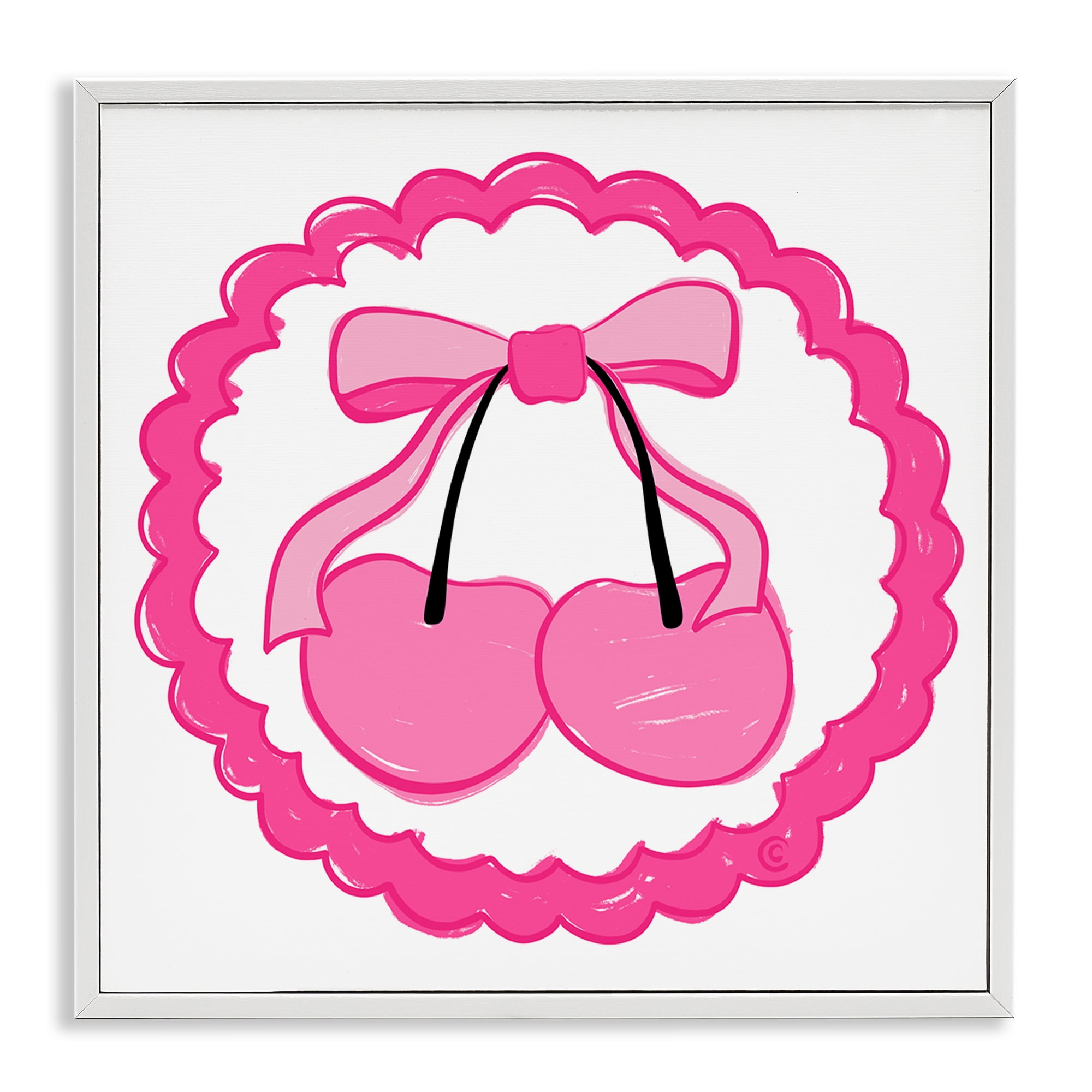 Stupell Industries Pink Cherries & Bow Food & Beverage Painting White Framed Art Print Wall Art, 12 x 12