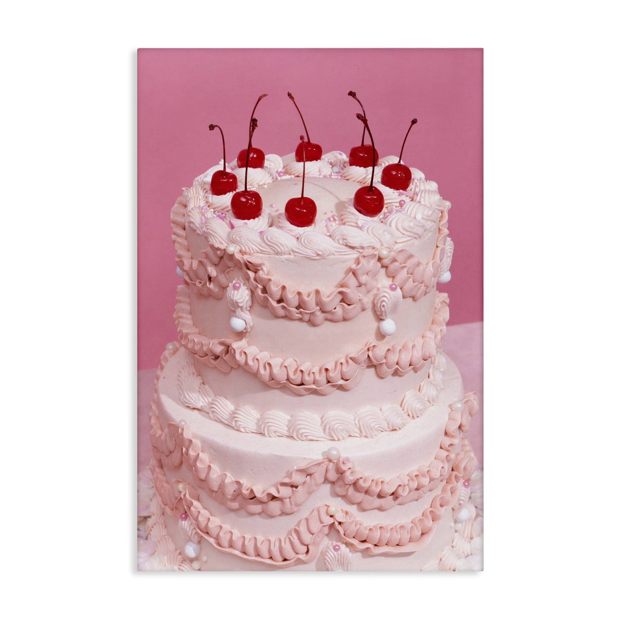 Stupell Industries Pink Cherries Cake Food & Beverage Painting Gallery Wrapped Canvas Art Print Wall Art, 24 x 36