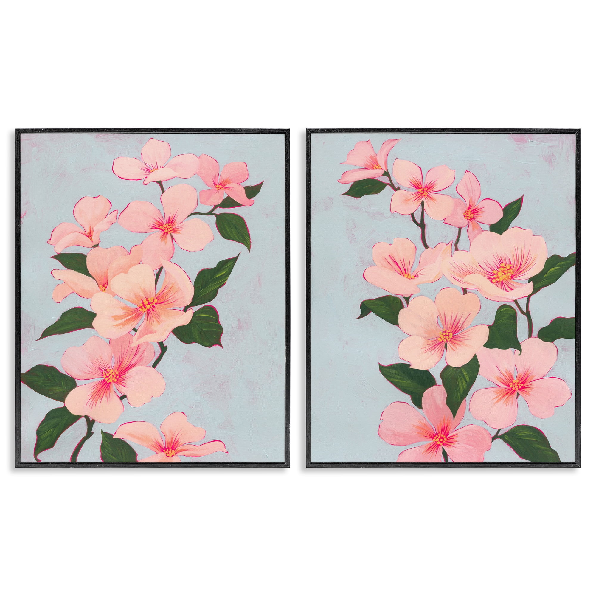 Stupell Industries Pink Cherry Blossom Branch Plants & Flowers Painting Black Framed Art Print Wall Art, 16 x 20, Set of 2