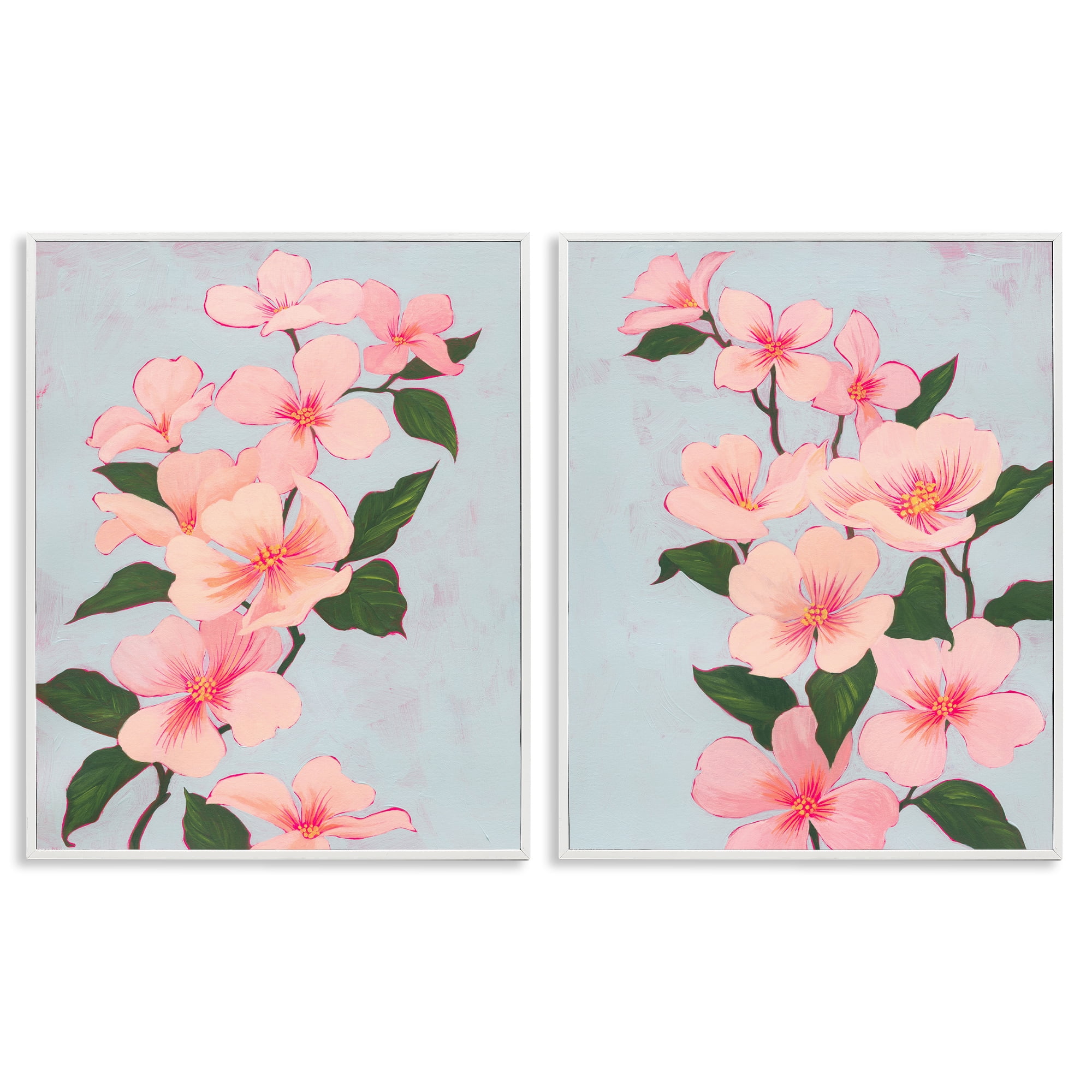 Stupell Industries Pink Cherry Blossom Branch Plants & Flowers Painting White Framed Art Print Wall Art, 11 x 14, Set of 2