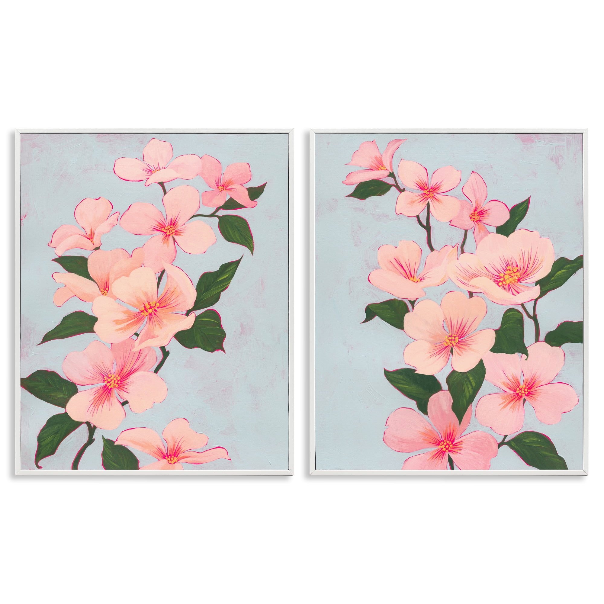 Stupell Industries Pink Cherry Blossom Branch Plants & Flowers Painting White Framed Art Print Wall Art, 16 x 20, Set of 2