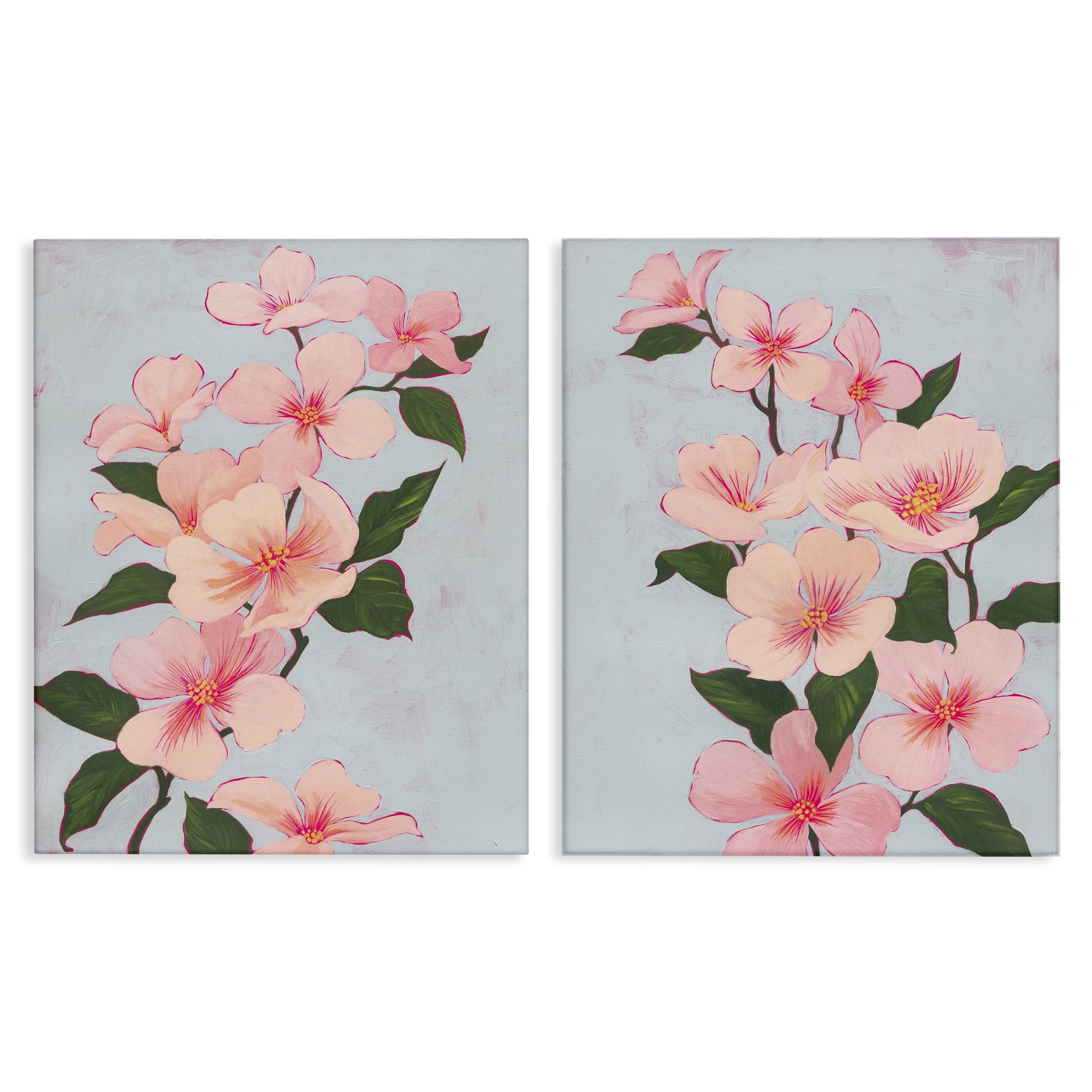 Stupell Industries Pink Cherry Blossom Branch Plants & Flowers Painting Wrapped Canvas Art Print Wall Art, 24 x 30, Set of 2