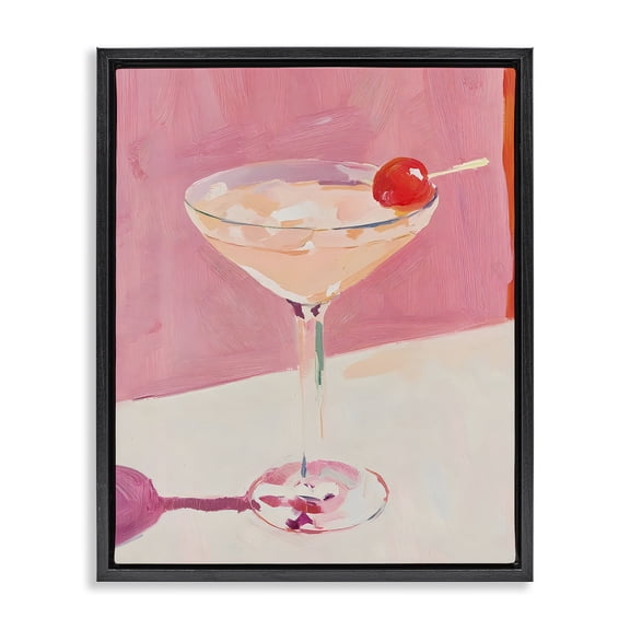 Stupell Industries Pink Cherry Cocktail Black Framed Floater Canvas Wall Art design by Riley B, 31 x 25