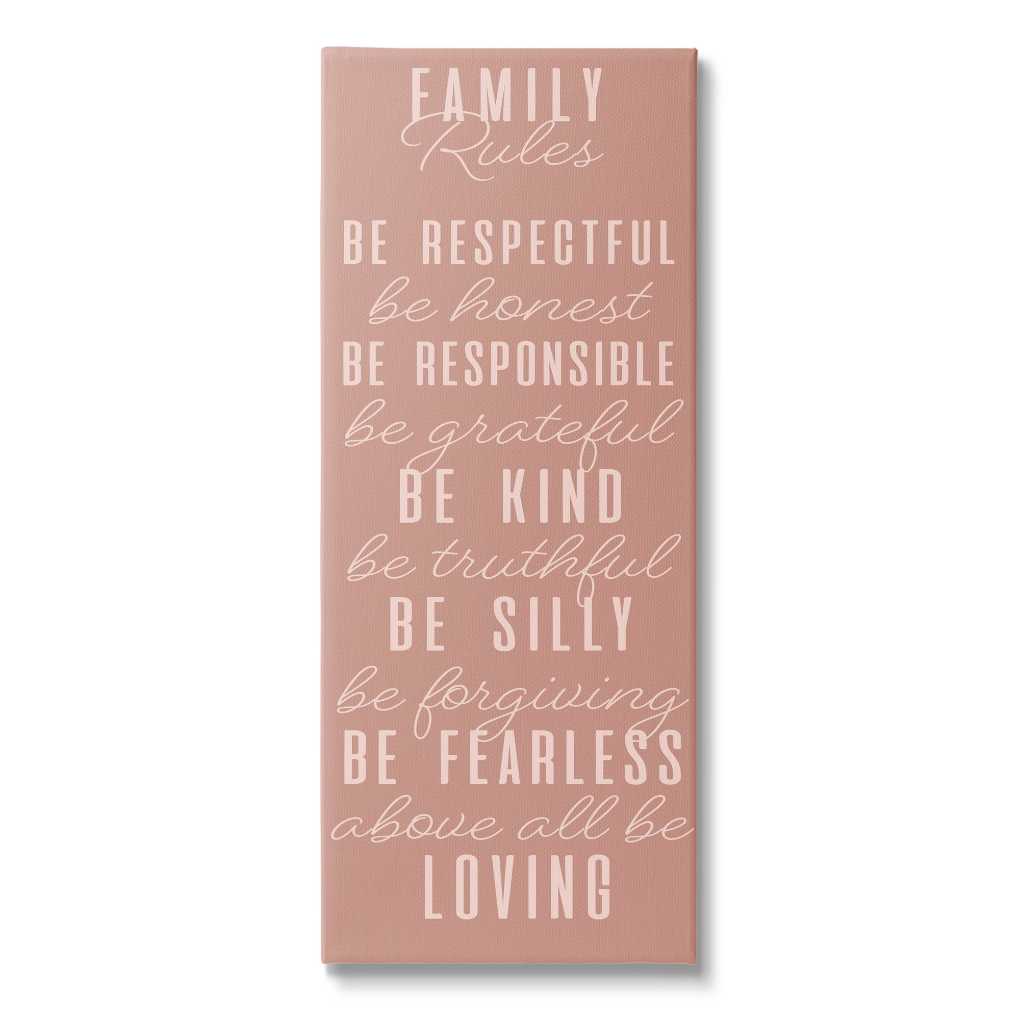 Stupell Industries Pink Chic Family Rules Typography Painting Gallery Wrapped Canvas Art Print Wall Art, 20 x 48