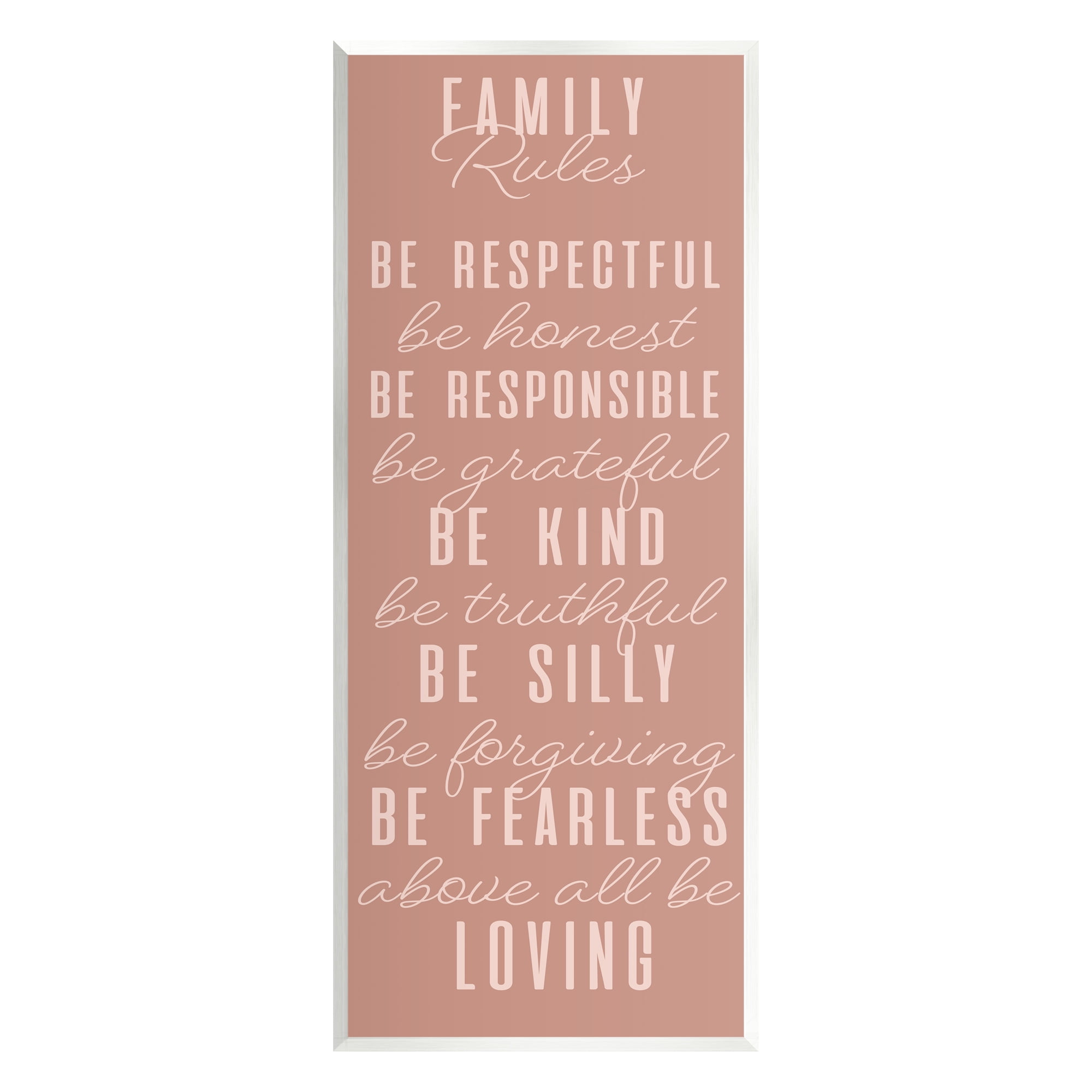 Stupell Industries Pink Chic Family Rules Typography Painting Unframed Art Print Wall Art, 7 x 17
