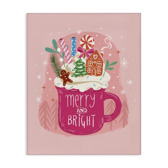 Stupell Industries Pink Christmas Cocoa Dessert Food & Beverage Painting Wrapped Canvas Canvas Art Print Wall Art, 36 x 48