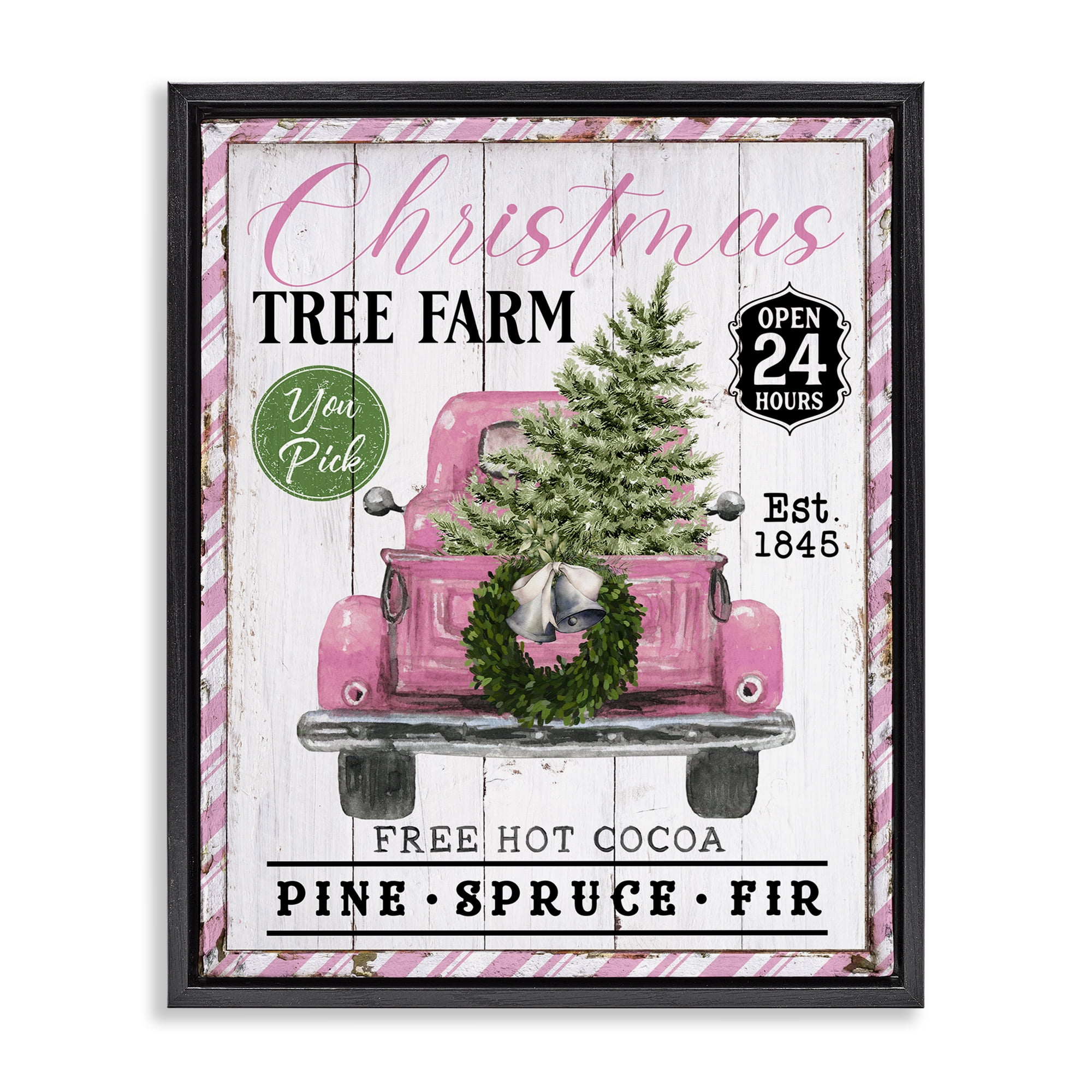 Stupell Industries Pink Christmas Tree Farm Holiday Painting Black Floater Framed Canvas Art Prints Wall Art, 25 x 31