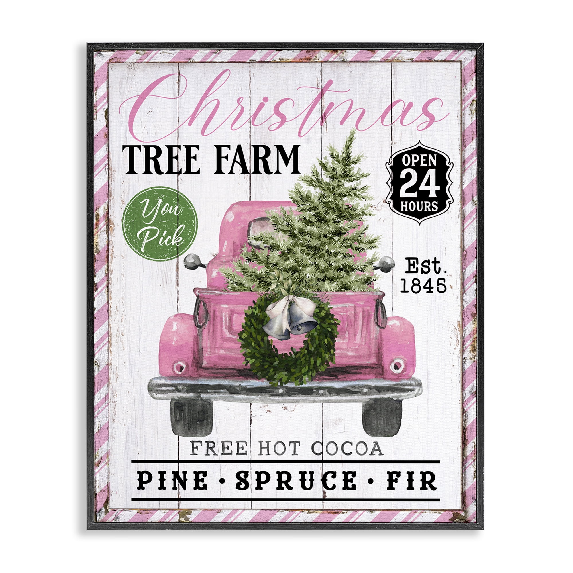 Stupell Industries Pink Christmas Tree Farm Holiday Painting Black Framed Art Prints Wall Art, 11 x 14