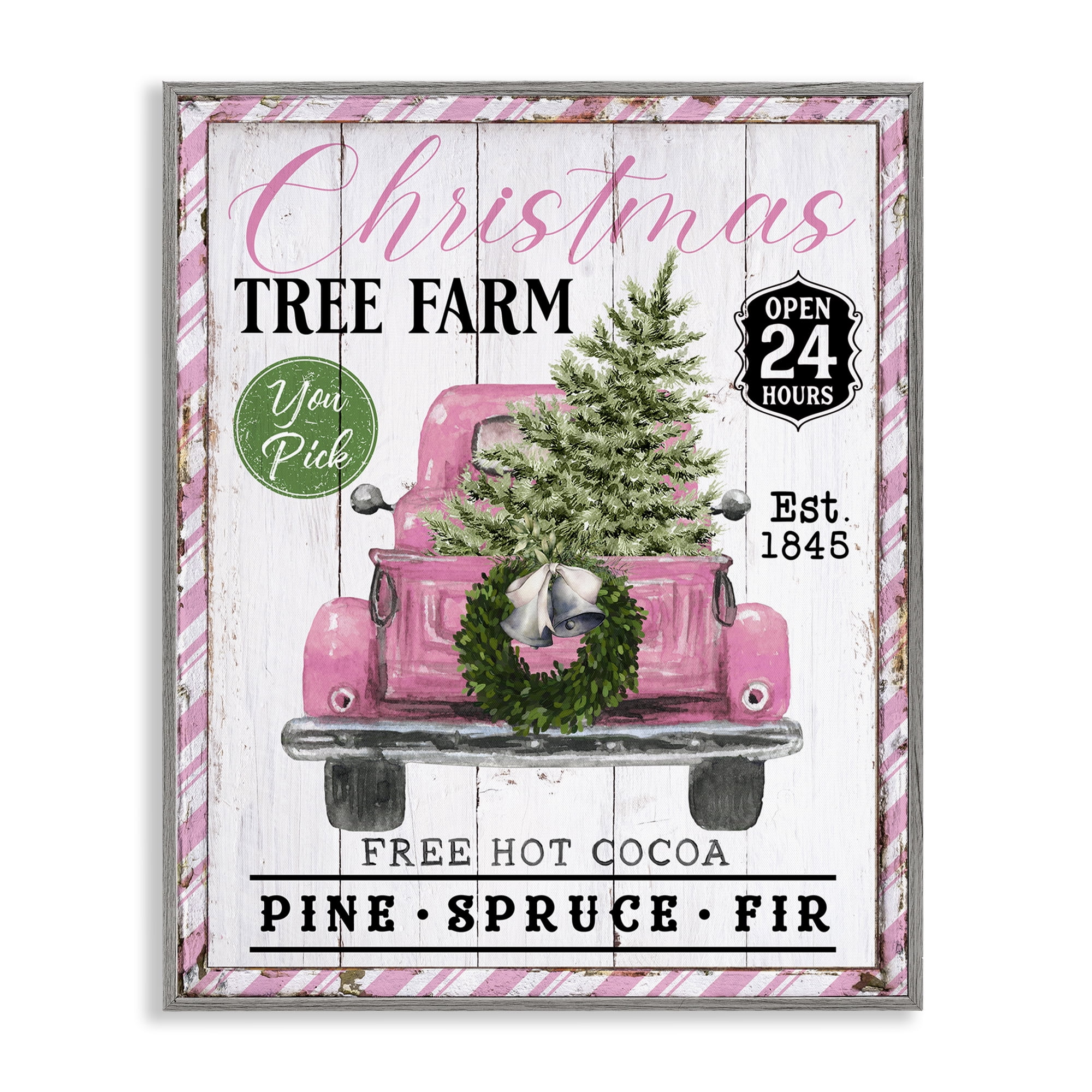 Stupell Industries Pink Christmas Tree Farm Holiday Painting Gray Framed Art Prints Wall Art, 16 x 20