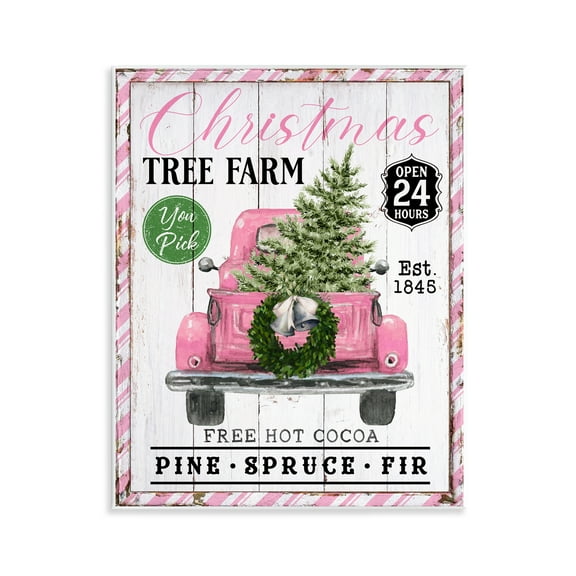 Stupell Industries Pink Christmas Tree Farm Holiday Painting Unframed Art Prints Wall Art, 11 x 14