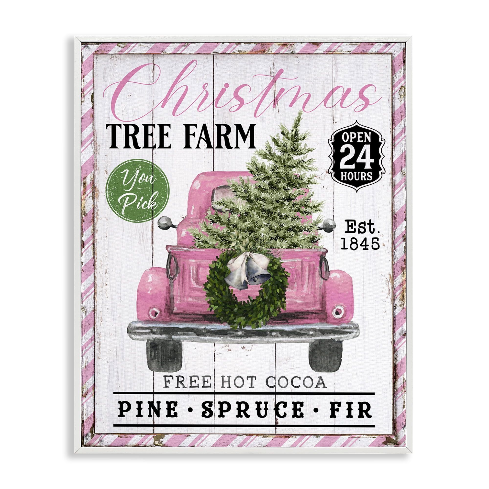 Stupell Industries Pink Christmas Tree Farm Holiday Painting White Framed Art Prints Wall Art, 11 x 14