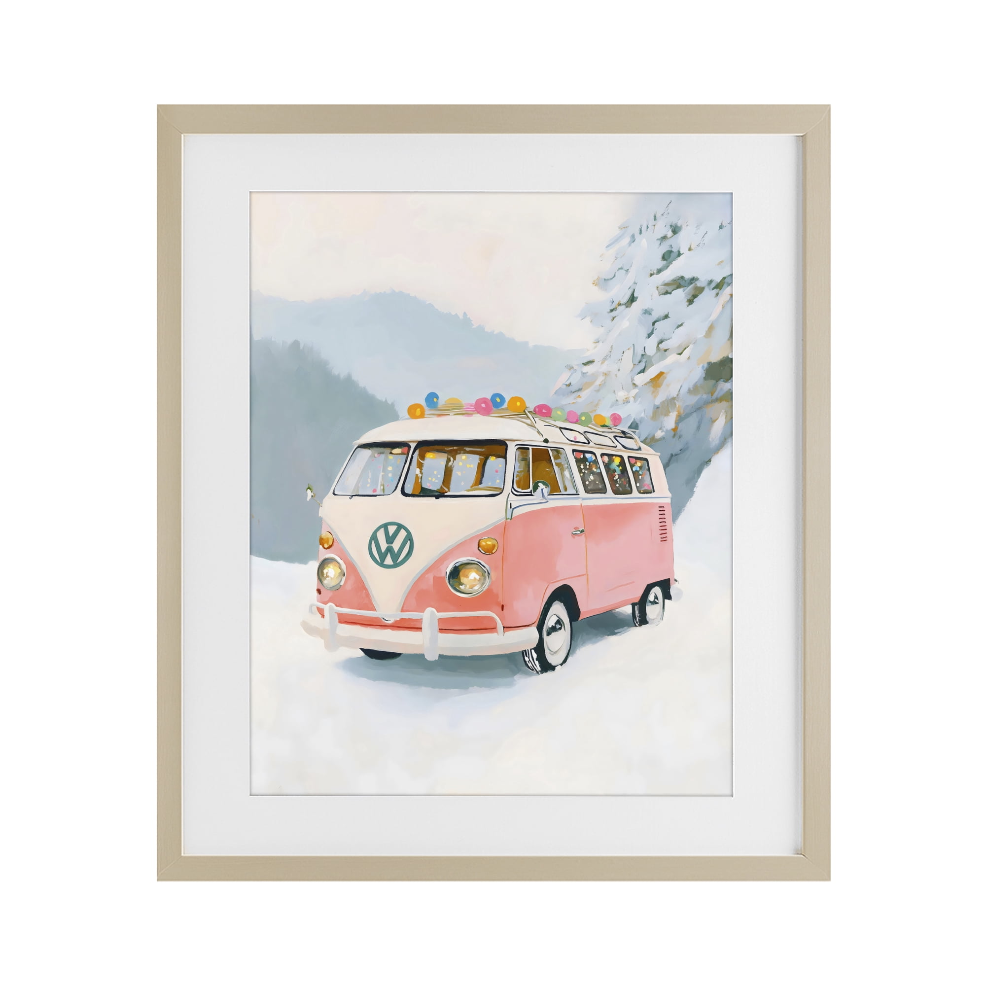 Stupell Industries Pink Christmas Van in Snow Birch Framed Print Under Glass, design by The Prints Vibe