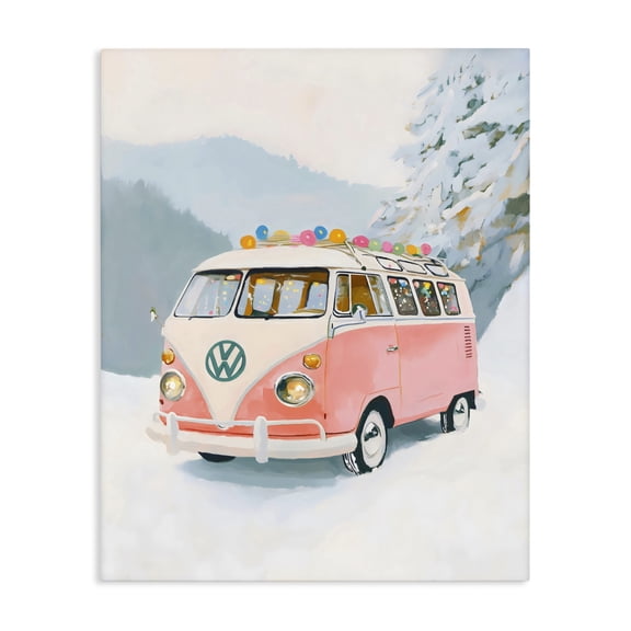 Stupell Industries Pink Christmas Van in Snow Canvas Wall Art, design by The Prints Vibe