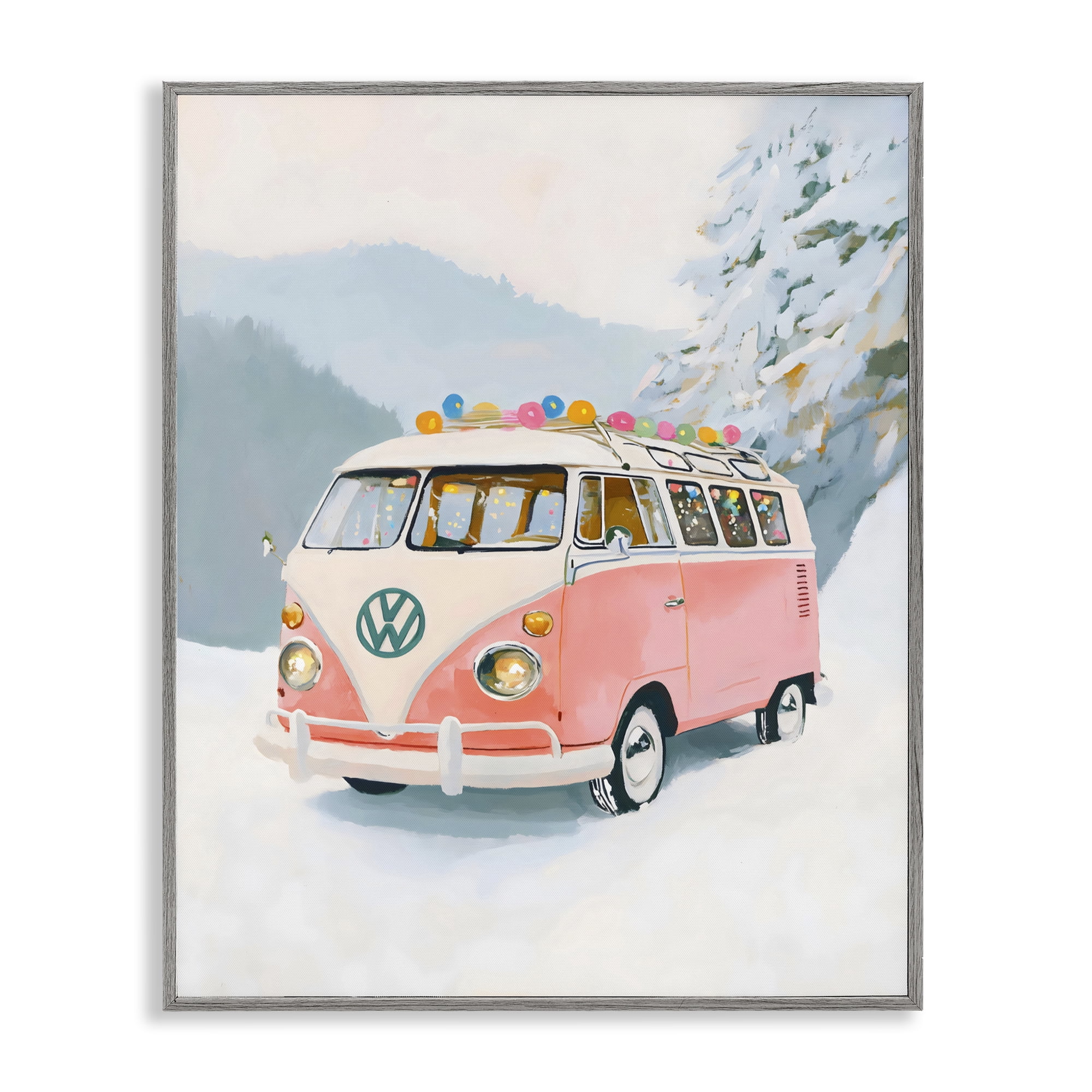 Stupell Industries Pink Christmas Van in Snow Gray Framed Giclee Art, design by The Prints Vibe