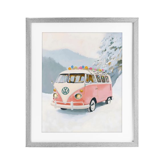 Stupell Industries Pink Christmas Van in Snow Gray Framed Print Under Glass, design by The Prints Vibe