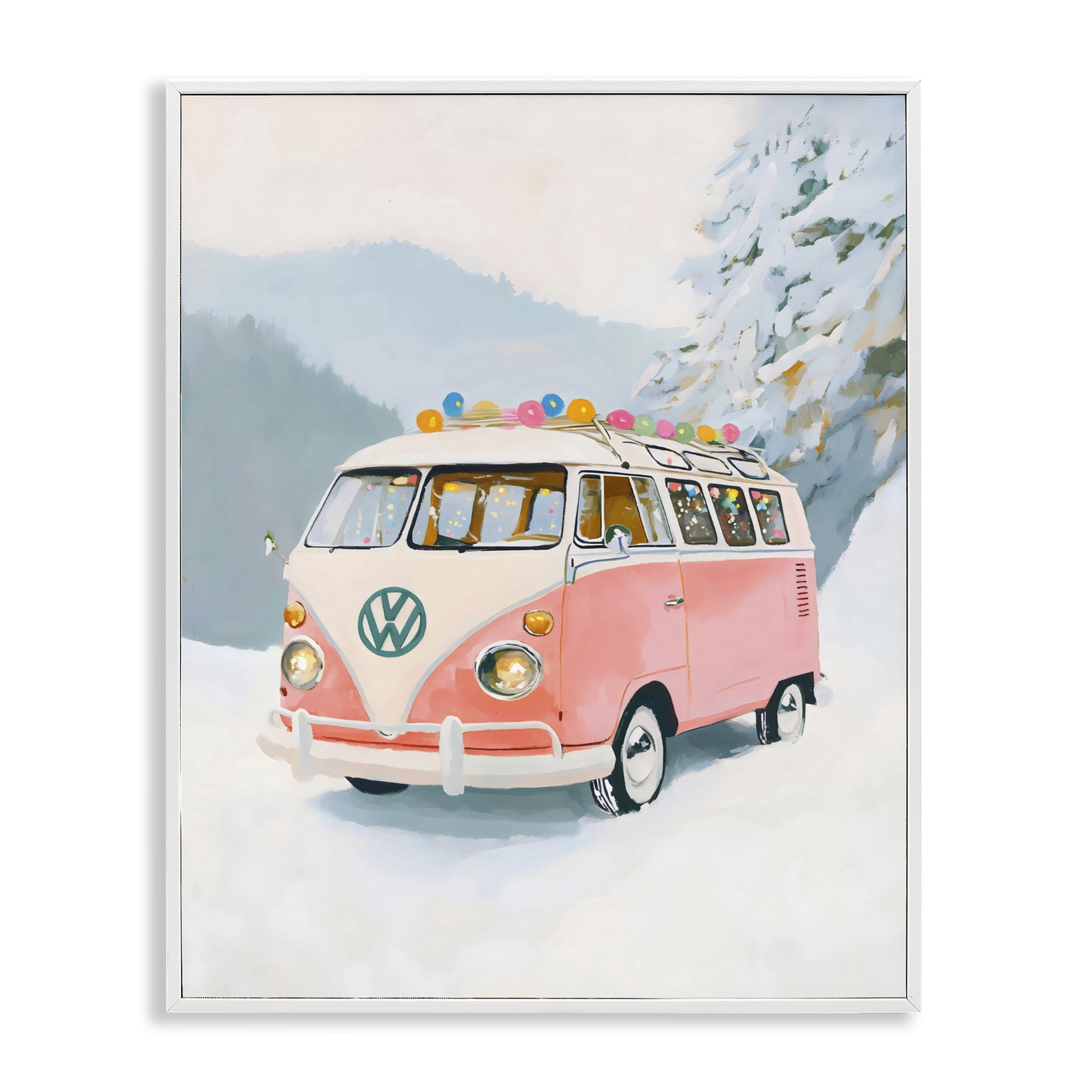 Stupell Industries Pink Christmas Van in Snow White Framed Giclee Art, design by The Prints Vibe