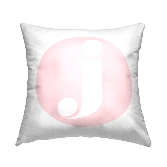 Stupell Industries Pink Circle Letter J Square Decorative Printed Throw Pillow, 18 x 18