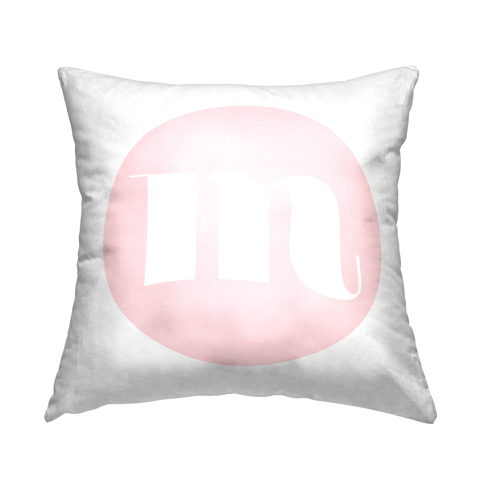 Stupell Industries Pink Circle Letter M Square Decorative Printed Throw Pillow, 18 x 18