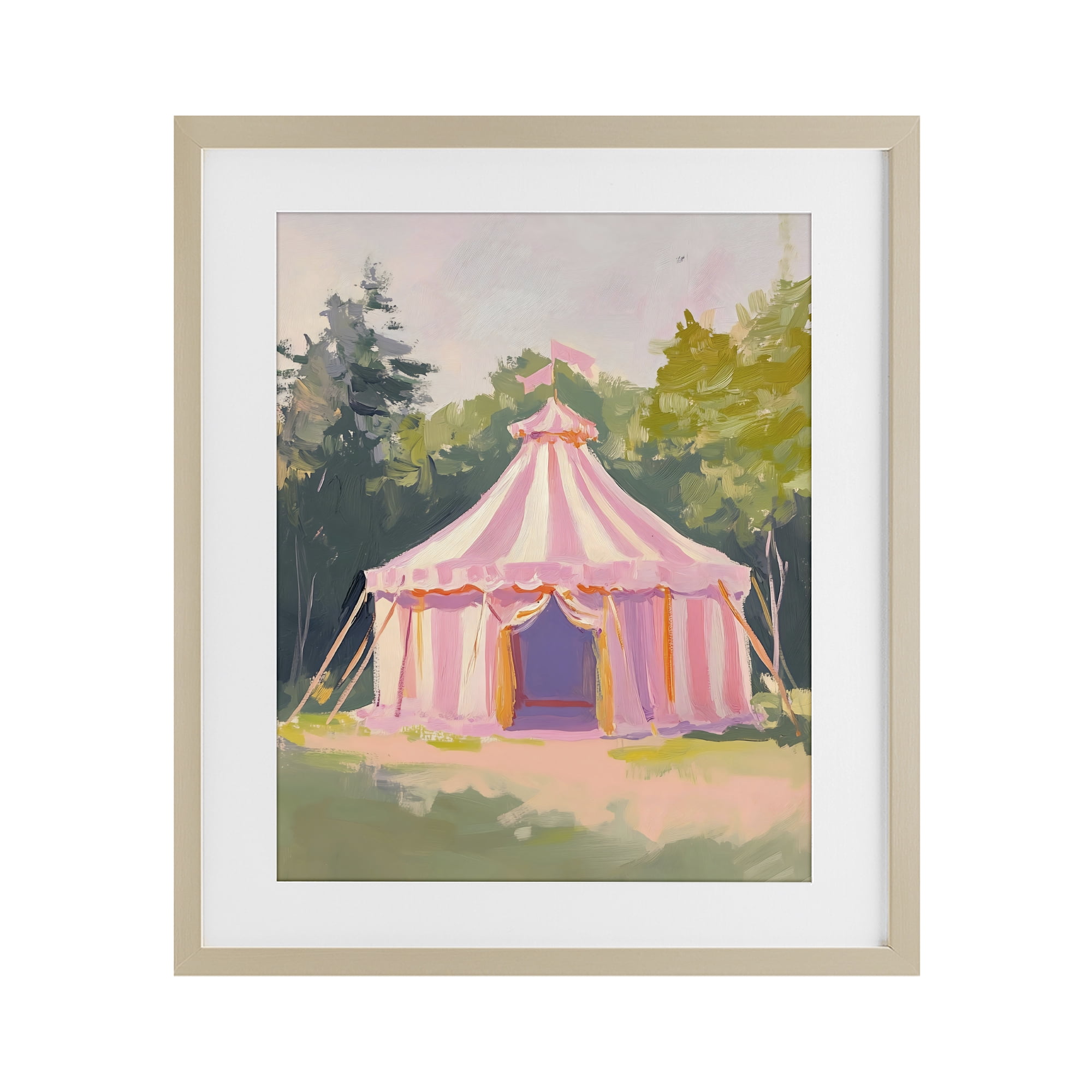 Stupell Industries Pink Circus Tent in Meadow Birch Framed Print Under Glass, design by The Prints Vibe