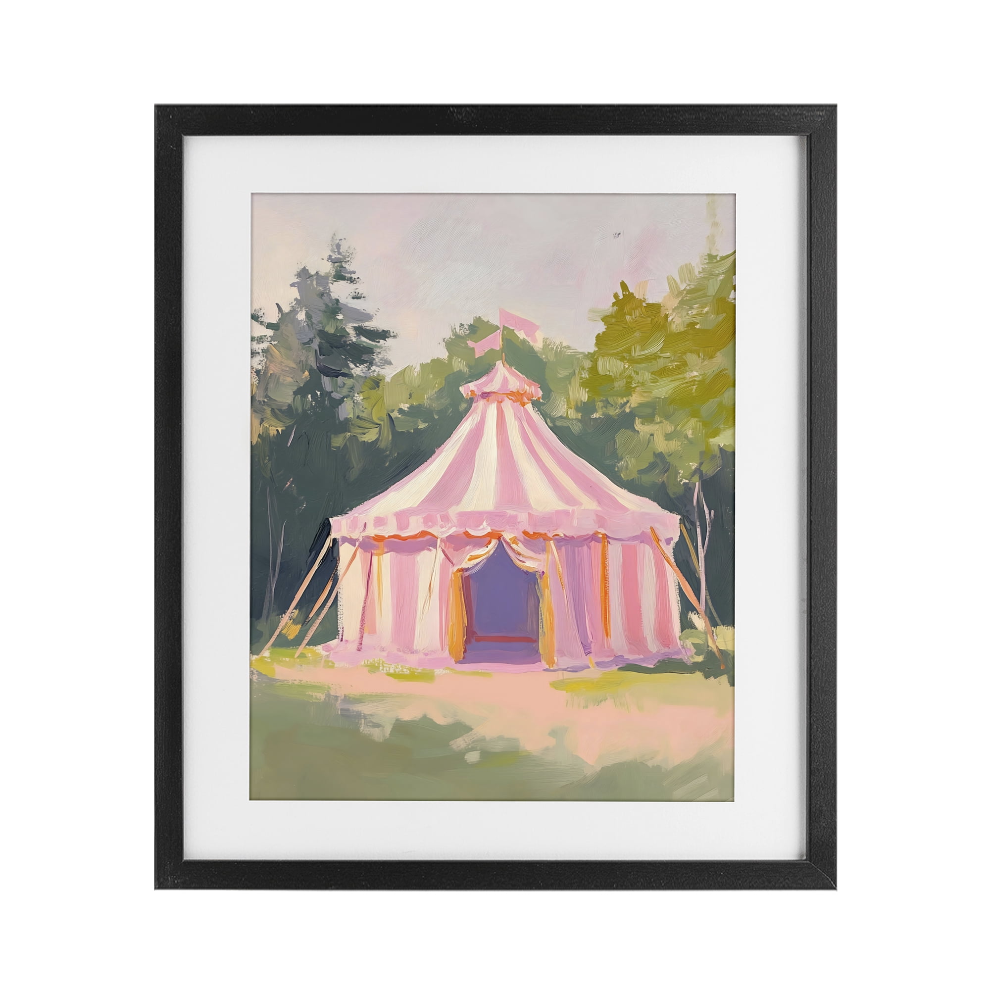 Stupell Industries Pink Circus Tent in Meadow Black Framed Print Under Glass, design by The Prints Vibe