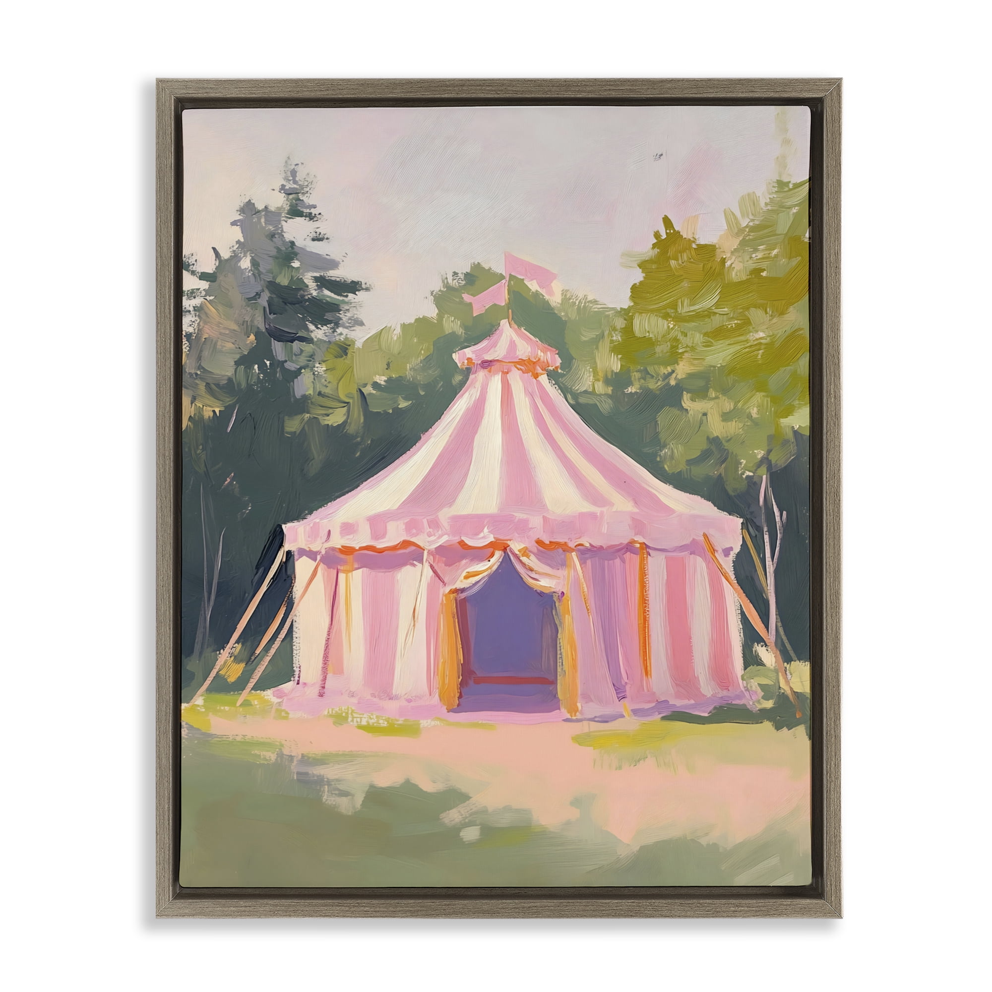 Stupell Industries Pink Circus Tent in Meadow Brown Framed Floater Canvas Wall Art, design by The Prints Vibe