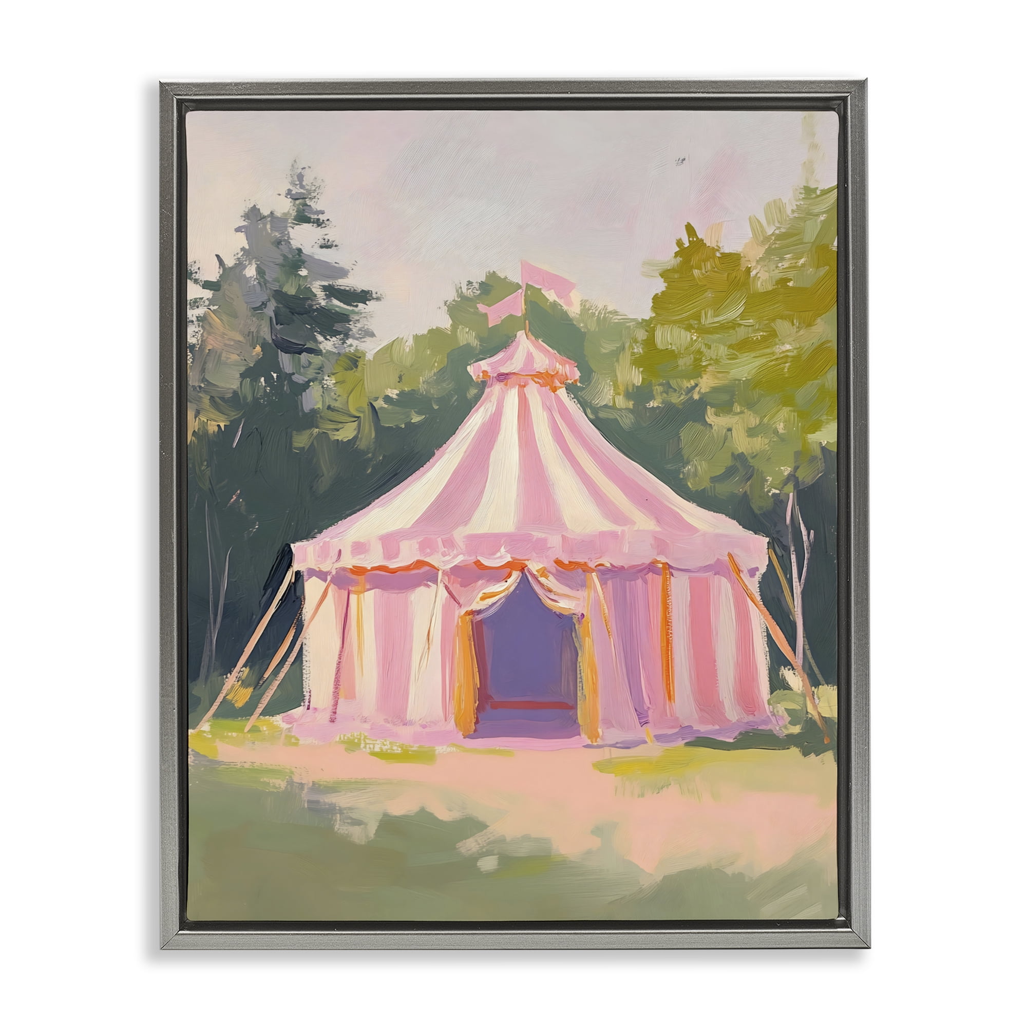 Stupell Industries Pink Circus Tent in Meadow Gray Framed Floater Canvas Wall Art, design by The Prints Vibe