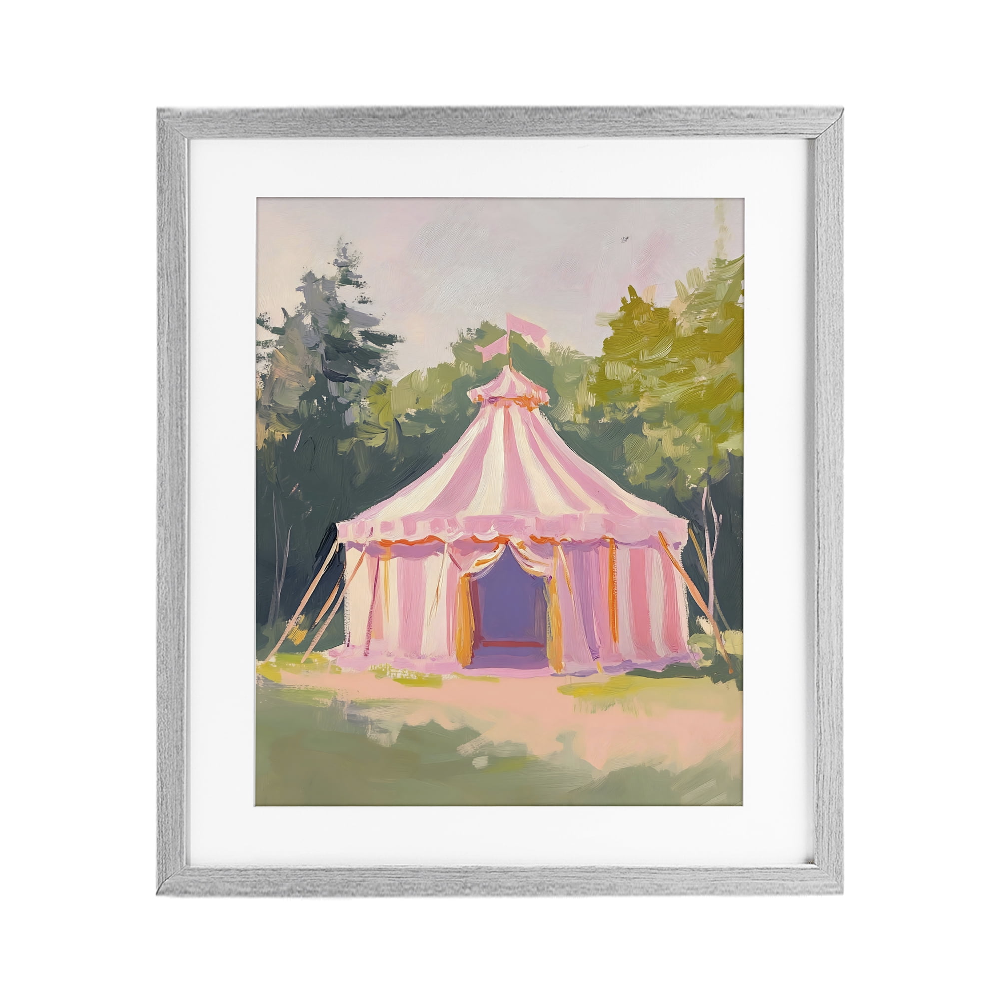 Stupell Industries Pink Circus Tent in Meadow Gray Framed Print Under Glass, design by The Prints Vibe