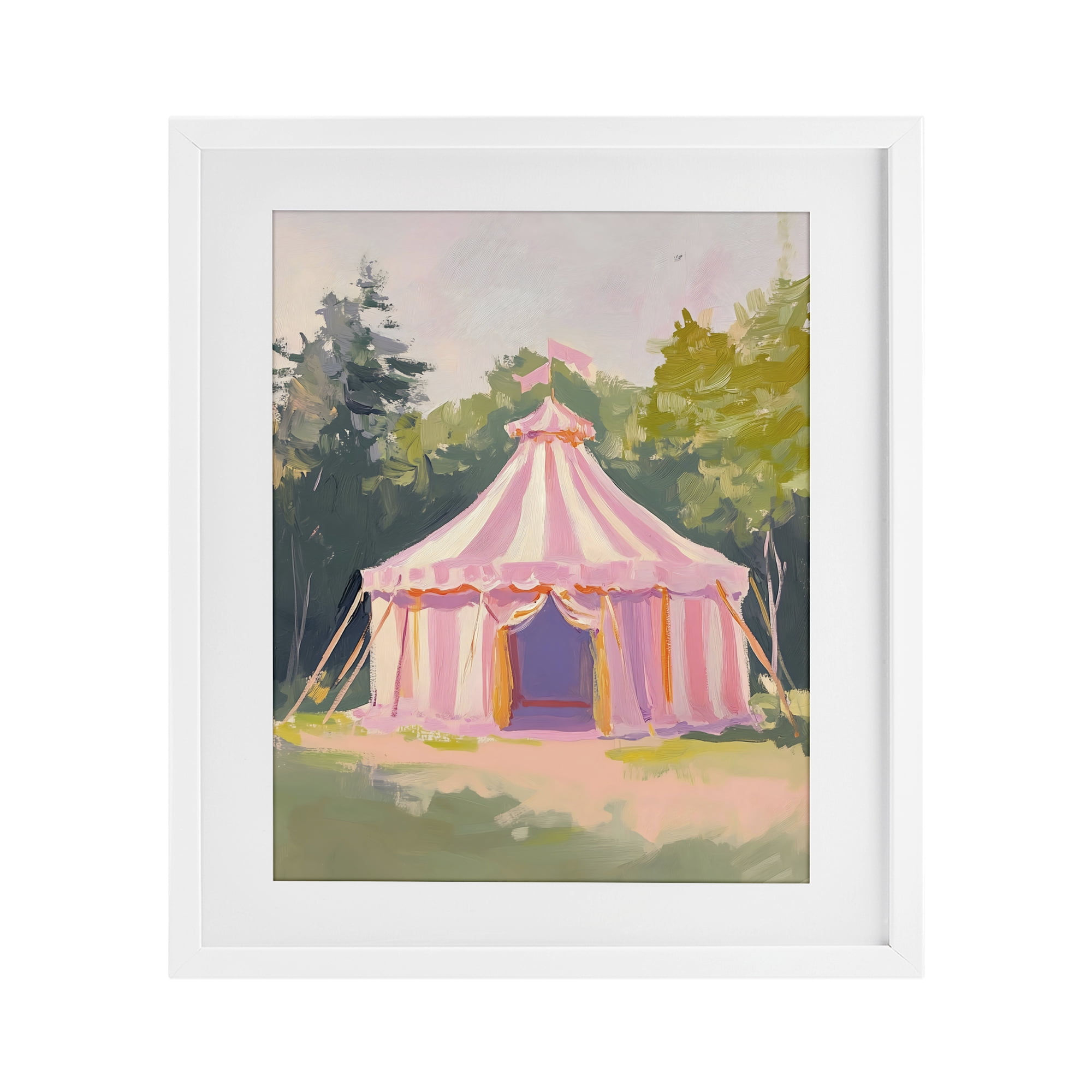 Stupell Industries Pink Circus Tent in Meadow White Framed Print Under Glass, design by The Prints Vibe