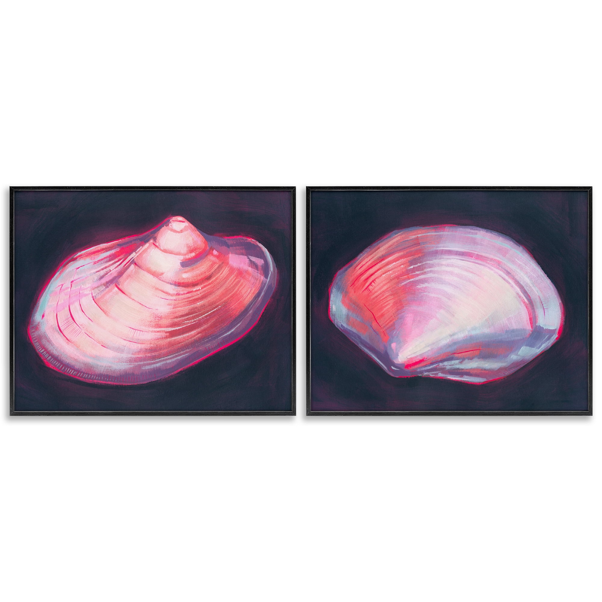 Stupell Industries Pink Clam Shells Nautical & Beach Painting Black Framed Art Print Wall Art, 30 x 24, Set of 2